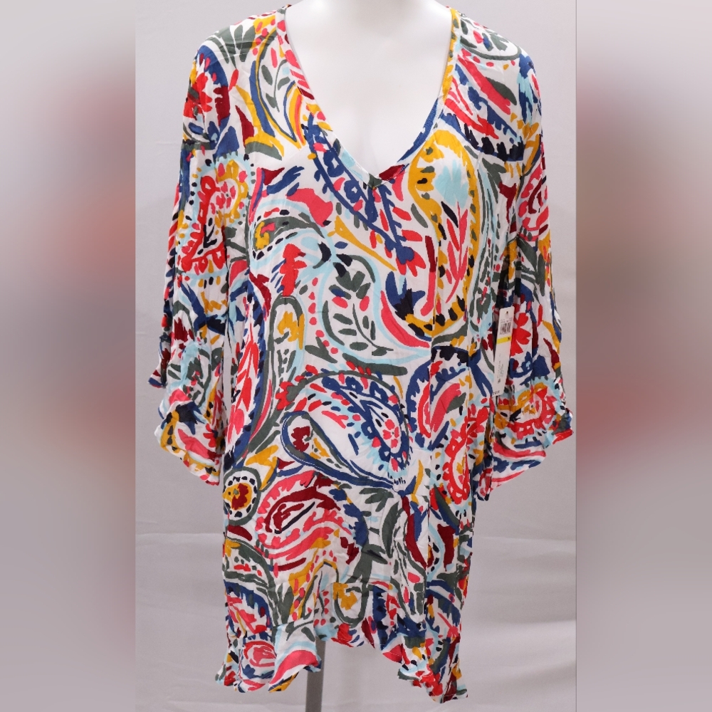 Anne Cole | Vibrant Paisley V-Neck Blouse
